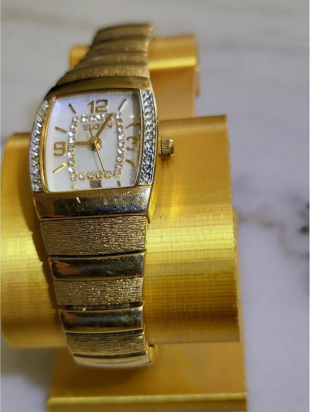Elgin Womens GoldTone Dress Watch Crystal Bracelet Quartz Analog EG354 Works EUC